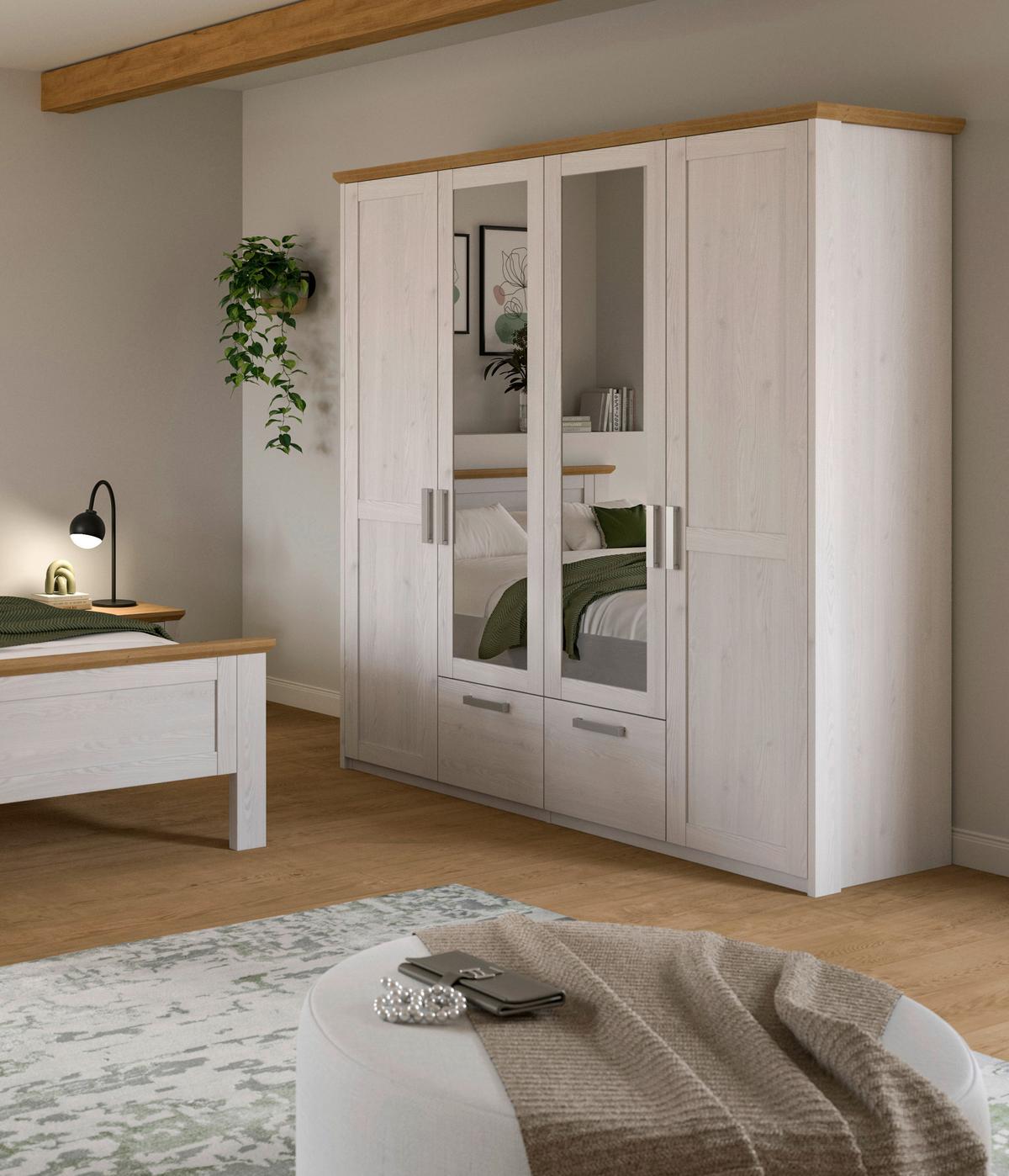 Drehtürenschrank VERONA Lärchefarben, Eiche Artisan - Silberfarben/Lärchefarben, ROMANTIK / LANDHAUS, Holzwerkstoff/Kunststoff (188/200/61cm) - Livetastic