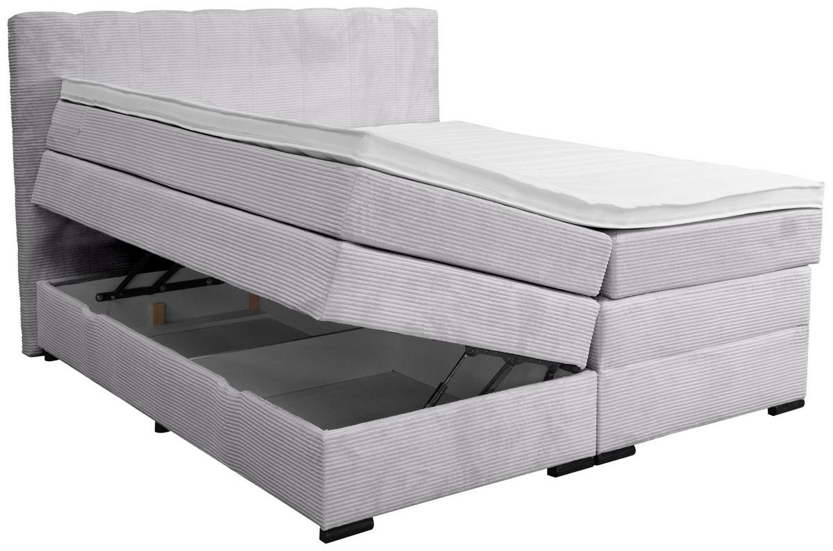 Boxspringbett Malaga ohne Fußteil Grau ca. 160x200cm - Silberfarben/Hellgrau, KONVENTIONELL, Holz/Holzwerkstoff (160/200cm) - Premium Living