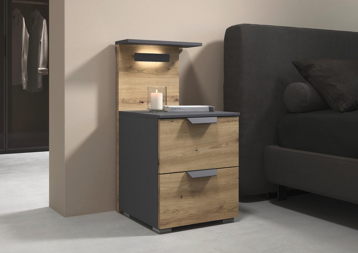 Noćni Ormarić Karpo - siva/hrast Artisan, Moderno, drvni materijal/plastika (40/82/48cm) - Premium Living