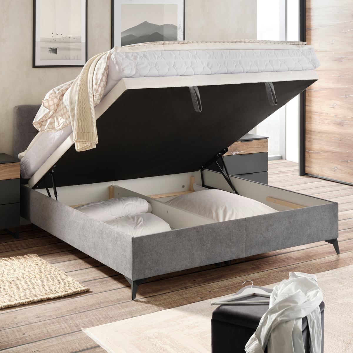 Box Krevet Magic - siva/crna, Konvencionalno, drvni materijal/tekstil (180/200cm) - Modern Living