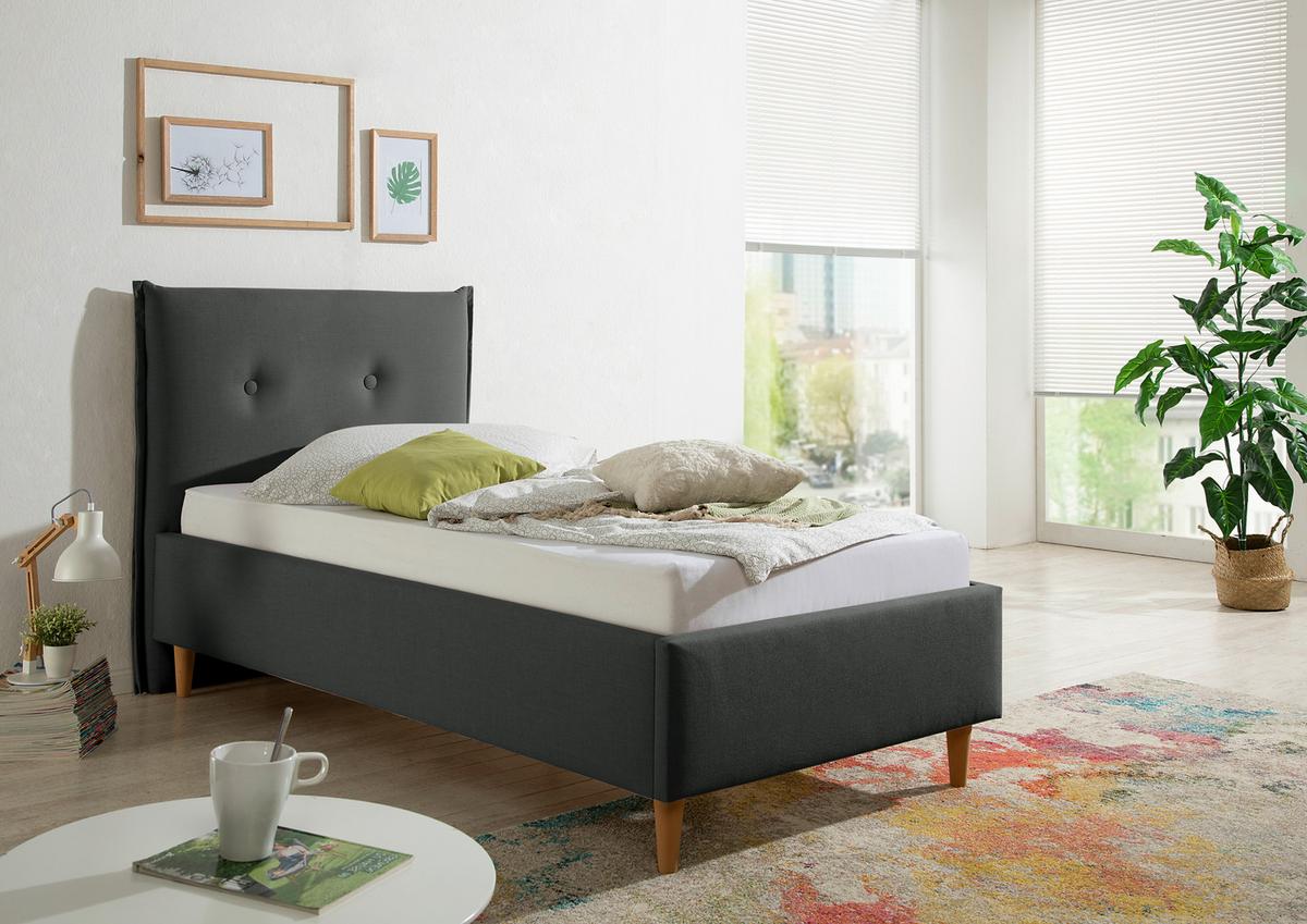 Polsterbett Nelo Anthrazit ca. 100x200 cm - Anthrazit/Naturfarben, MODERN, Holz/Textil (100/200cm) - Livetastic