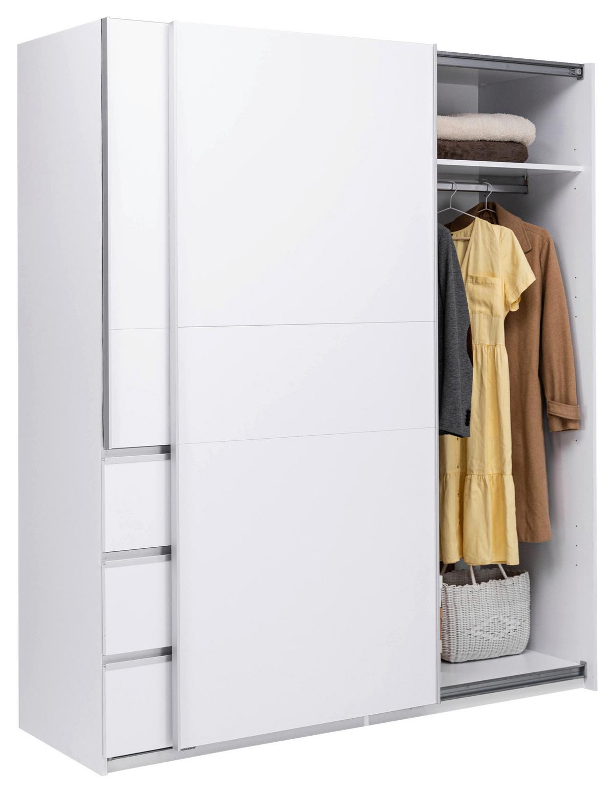 Omara Z Drsnimi Vrati Wilma, Bela - bela, Moderno, kovina/leseni material (175/210/61,5cm) - P & B