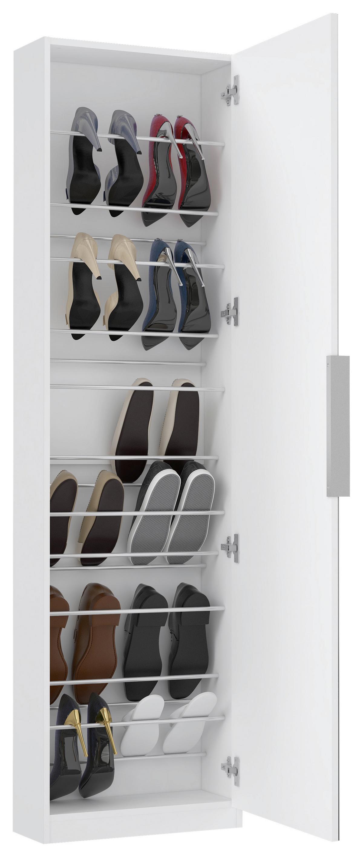 Schuhschrank Calma Weiss Schuhe bis Gr. 43 - Weiss/Alufarben, Konventionell, Holzwerkstoff/Kunststoff (50/179,7/20cm) - Mömax
