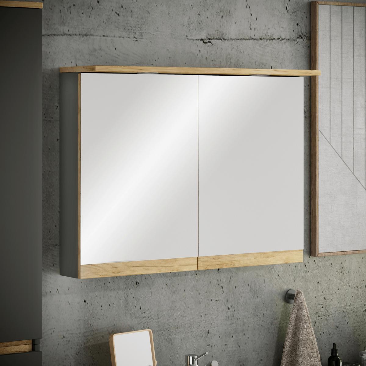 Spiegelschrank Cosila - Honigeiche/Anthrazit, Trend, Glas/Holzwerkstoff (80/59/23cm) - MID.YOU