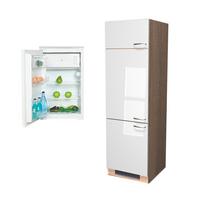 Geräteumbauschrank Weiß Hochglanz/Eiche - Edelstahlfarben/Weiß Hochglanz, MODERN, Holzwerkstoff/Metall (60/200/57cm) - FlexWell