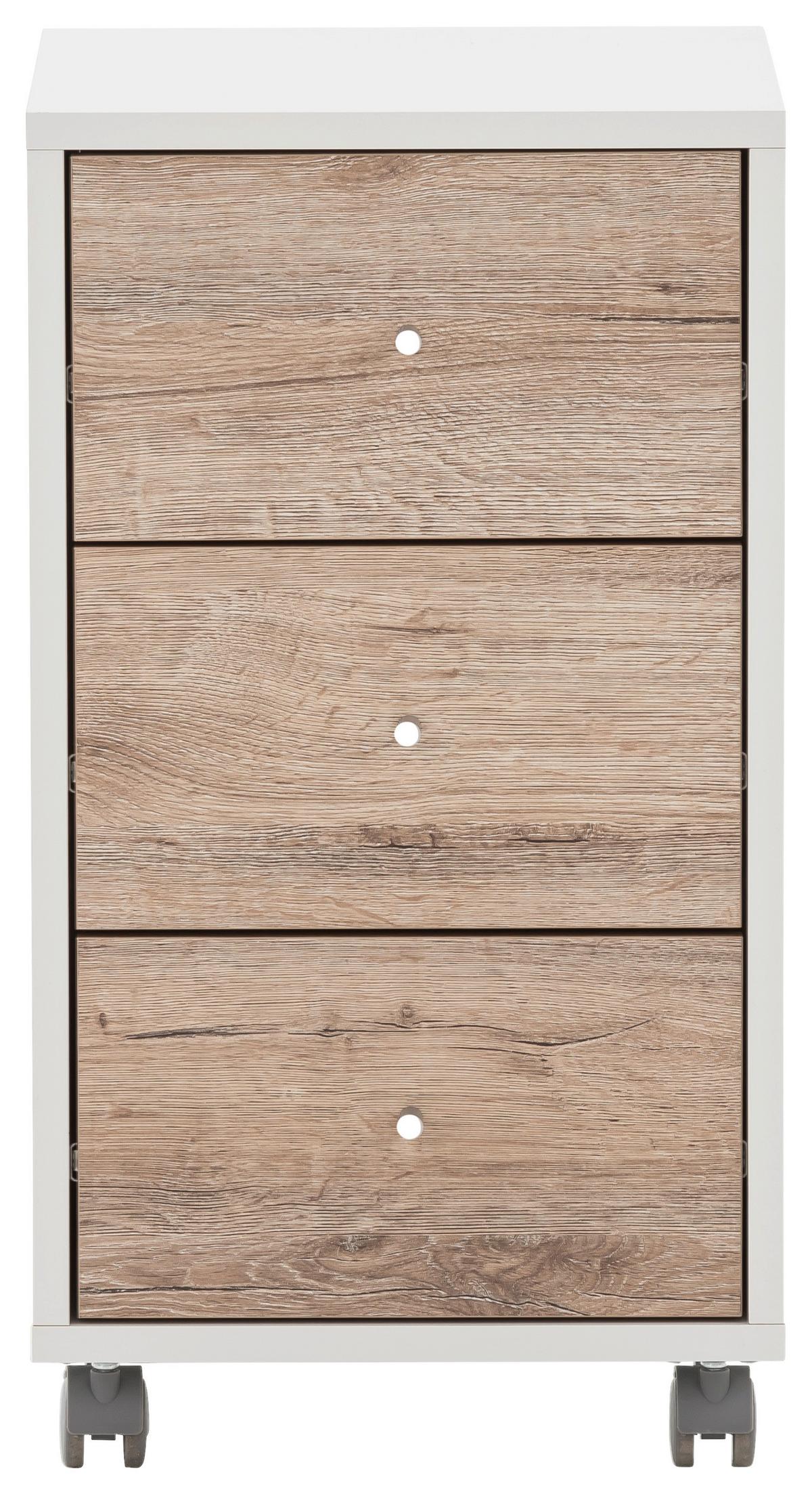 Rollcontainer 400 Weiß/Wildeiche - Wildeiche/Silberfarben, MODERN, Holzwerkstoff/Kunststoff (32,6/59,7/39,1cm) - MID.YOU