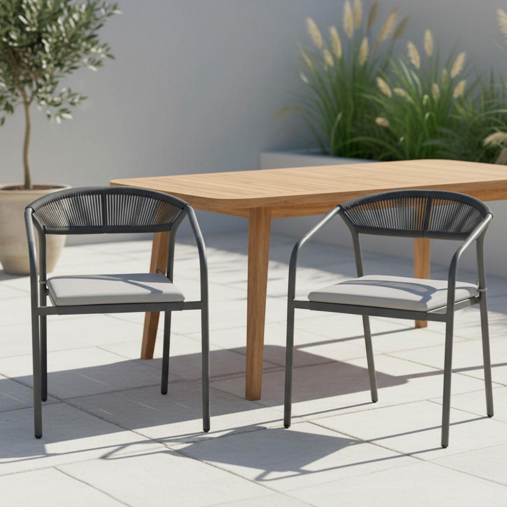 Gartensessel-Set Benicio Grau Polywood/Textilene 2er-Set - Dunkelgrau/Schwarz, MODERN, Kunststoff/Textil (56/80/64cm) - Bessagi Garden