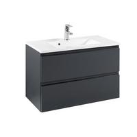 Waschtischkombi in  Grau 'Cardiff' - Graphitfarben/Weiß, Design, Holzwerkstoff/Stein (80cm) - Held