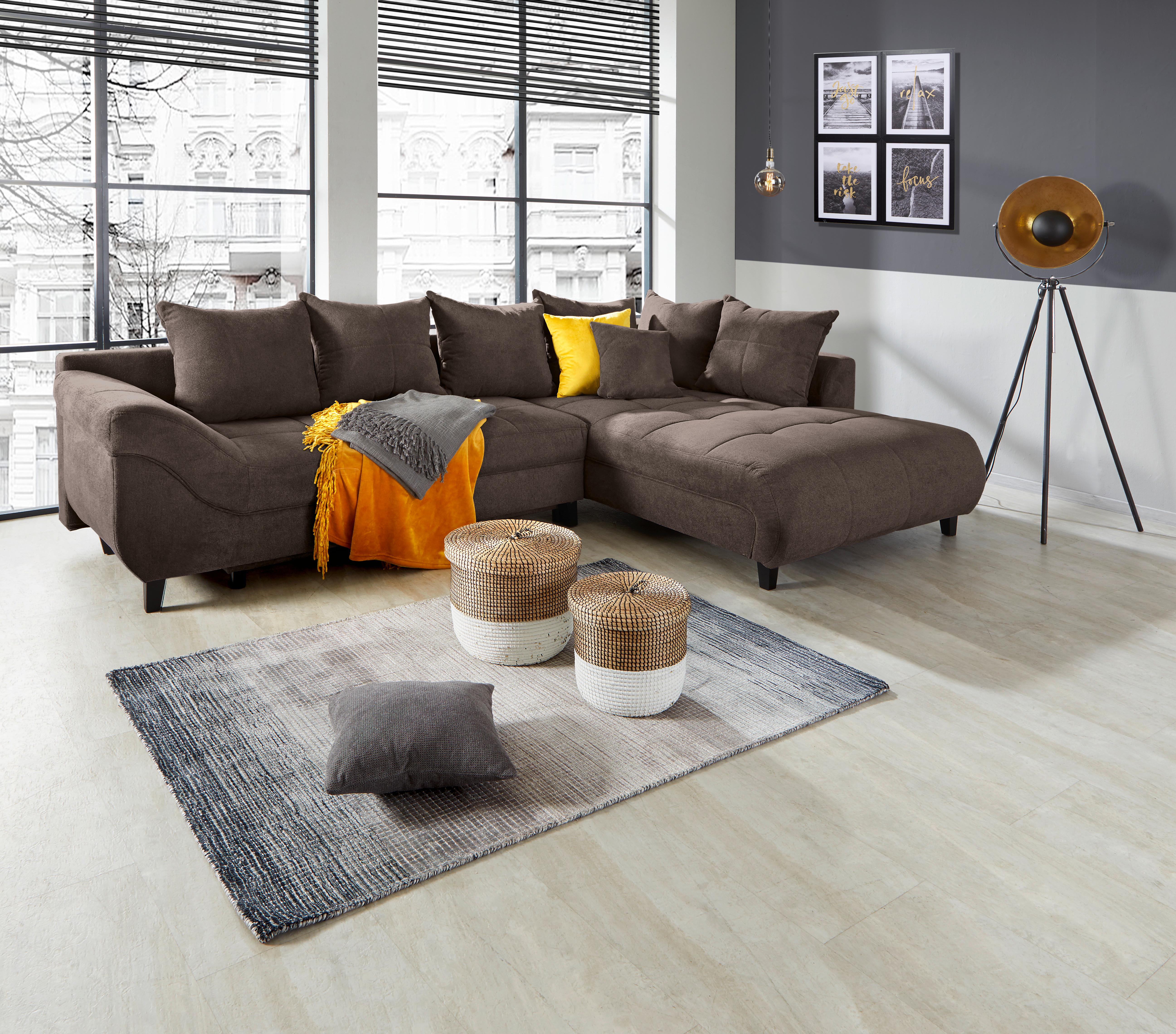 Kutna Garnitura Mendoza - tamno smeđa/siva, Design, tekstil/drvo (309/197cm) - Modern Living