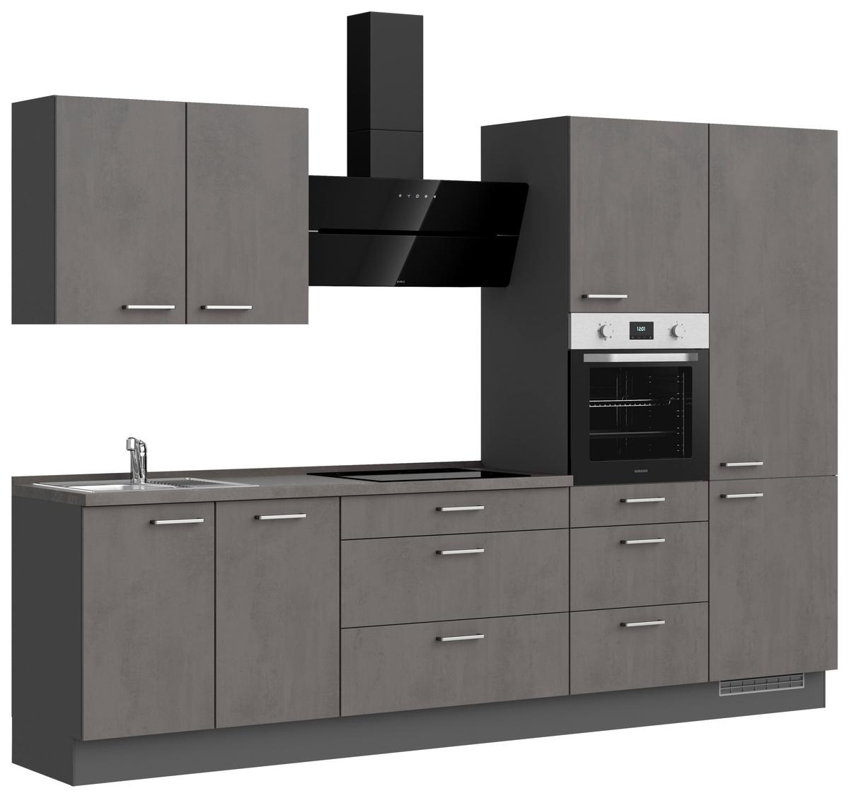 Küchenblock Riva High m. Geräten Schieferfarben - Schieferfarben/Edelstahlfarben, MODERN, Holzwerkstoff/Metall (300cm) - Nobilia