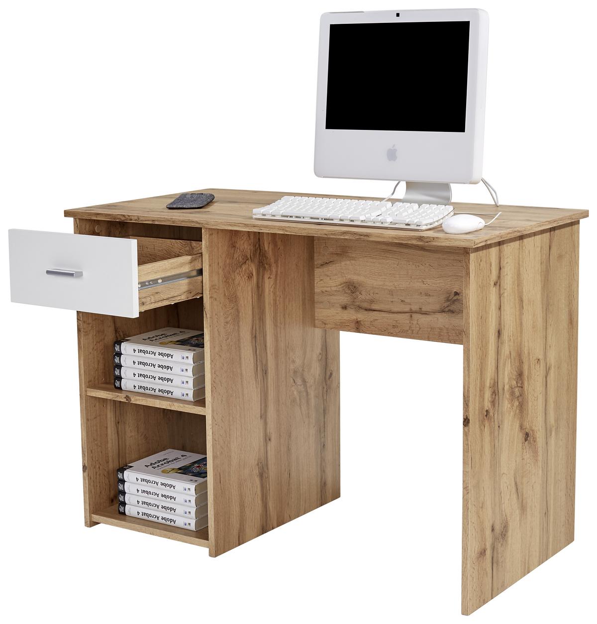 Masă de birou Kubek - alb/culoare lemn stejar, Modern, material pe bază de lemn (110/75/50cm) - Best Price