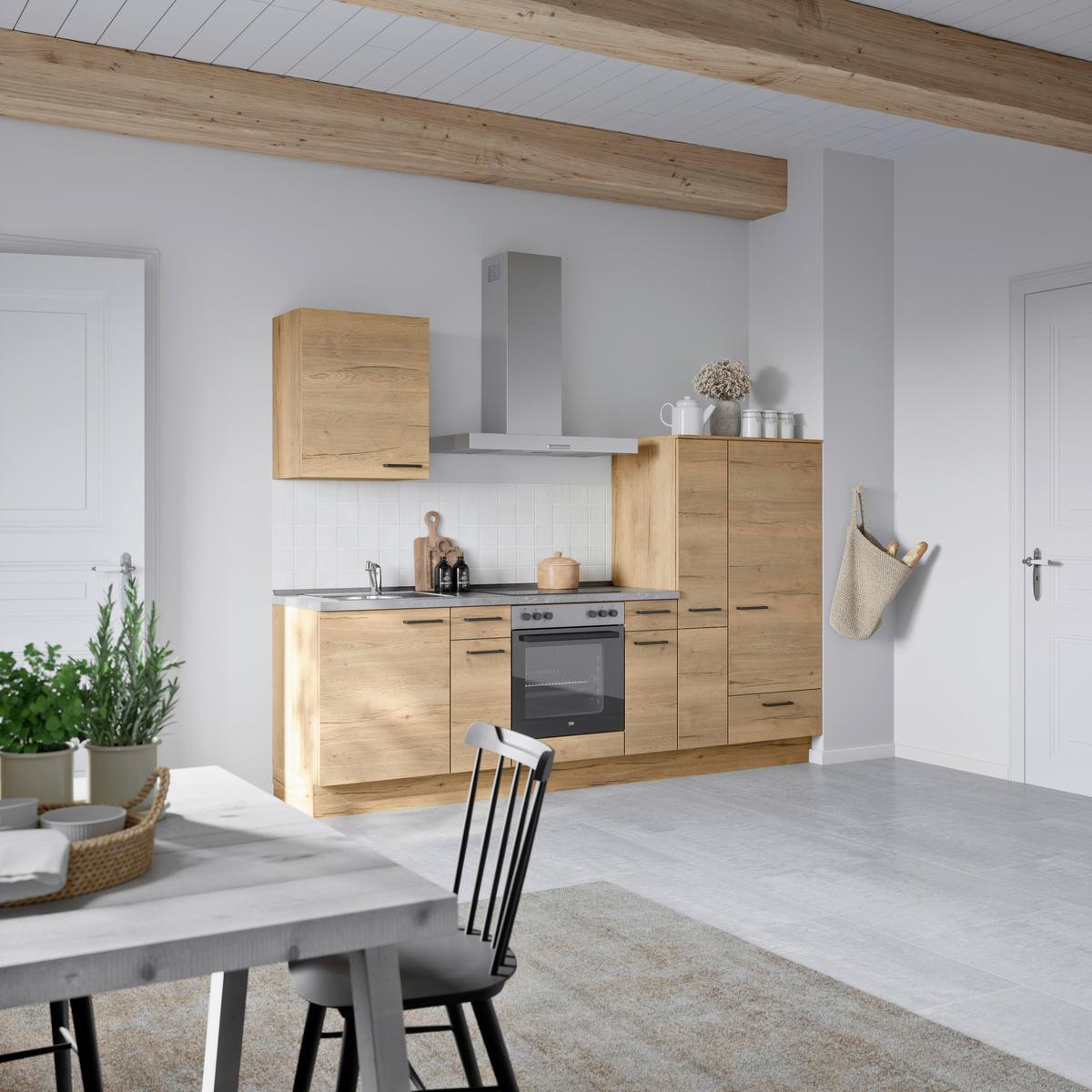 Küchenblock Structura Low m. Geräten Eiche - Schieferfarben/Eichefarben, MODERN, Holzwerkstoff/Metall (270cm) - Nobilia