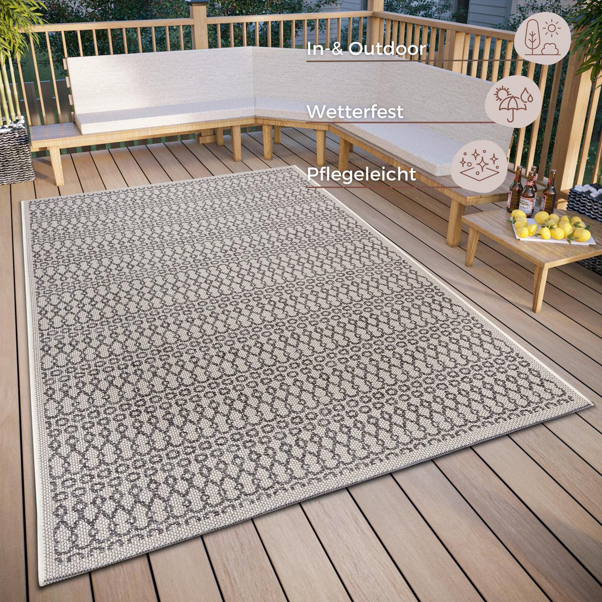 Outdoorteppich Vanti Grau/Beige ca. 76x150cm - Beige/Grau, Design, Kunststoff (76/150cm)