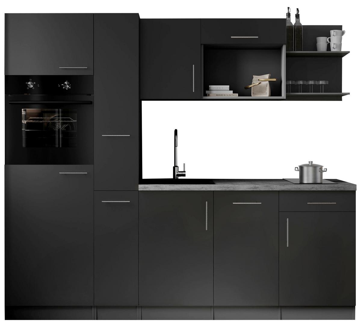 Küchenblock Oliver m. Geräten Schwarz - Schwarz/Grau, Trend, Holzwerkstoff/Metall (235cm) - Respekta