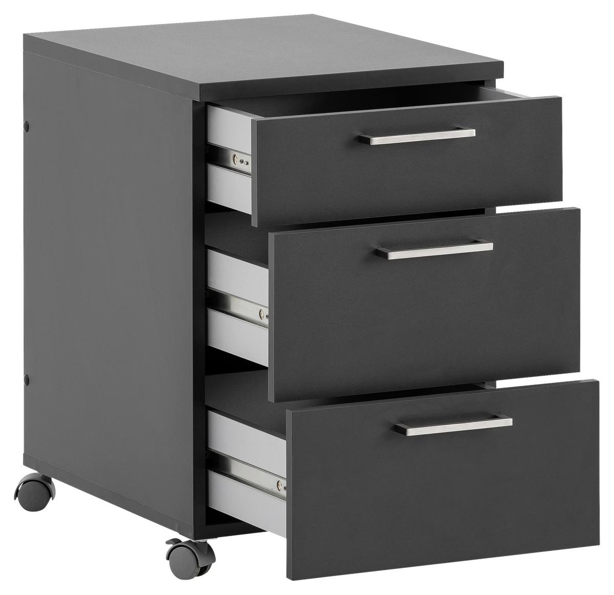 Rollcontainer "Serie 1500" , schwarz - Anthrazit/Nickelfarben, KONVENTIONELL, Holzwerkstoff/Metall (41,2/60,1/49,6cm) - MID.YOU