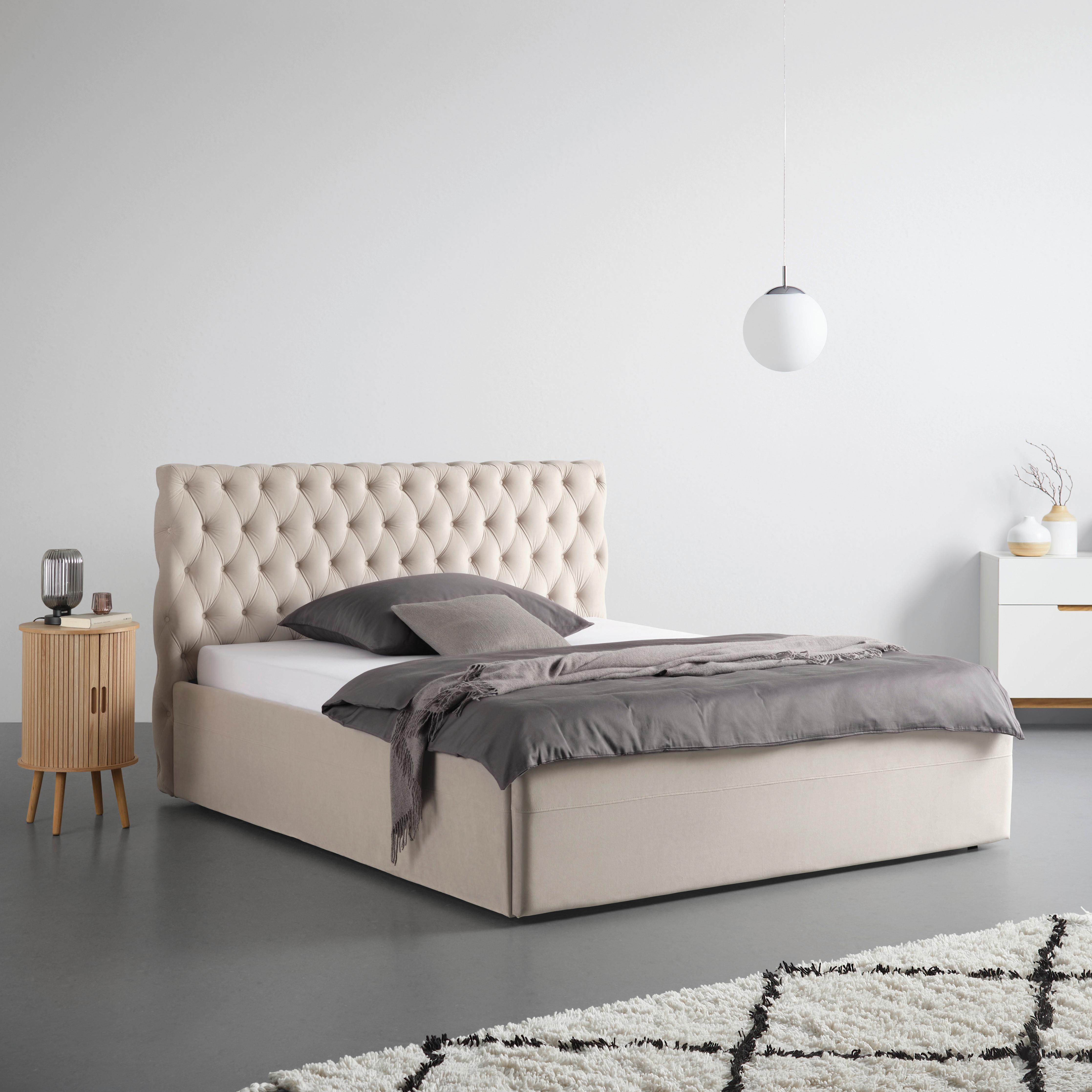 Polsterbett Katar Beige ca. 160x200cm - Beige/Schwarz, KONVENTIONELL, Textil (160/200cm) - Mömax