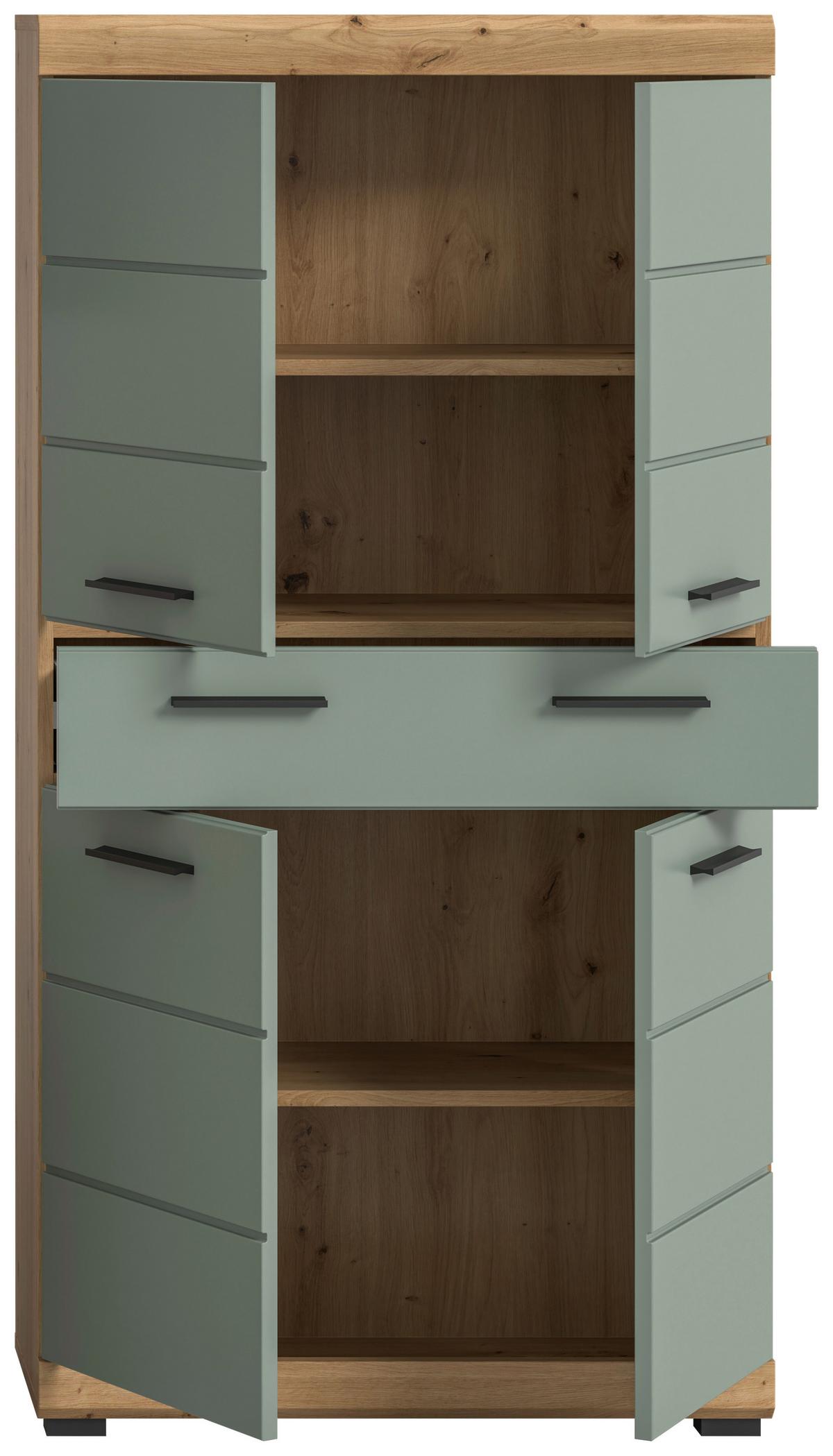 Srednje Visoka Omara Scout, Žajbljevo Zelena - črna/žajbljevo zelena, Moderno, umetna masa/leseni material (74/141/31cm) - MID.YOU