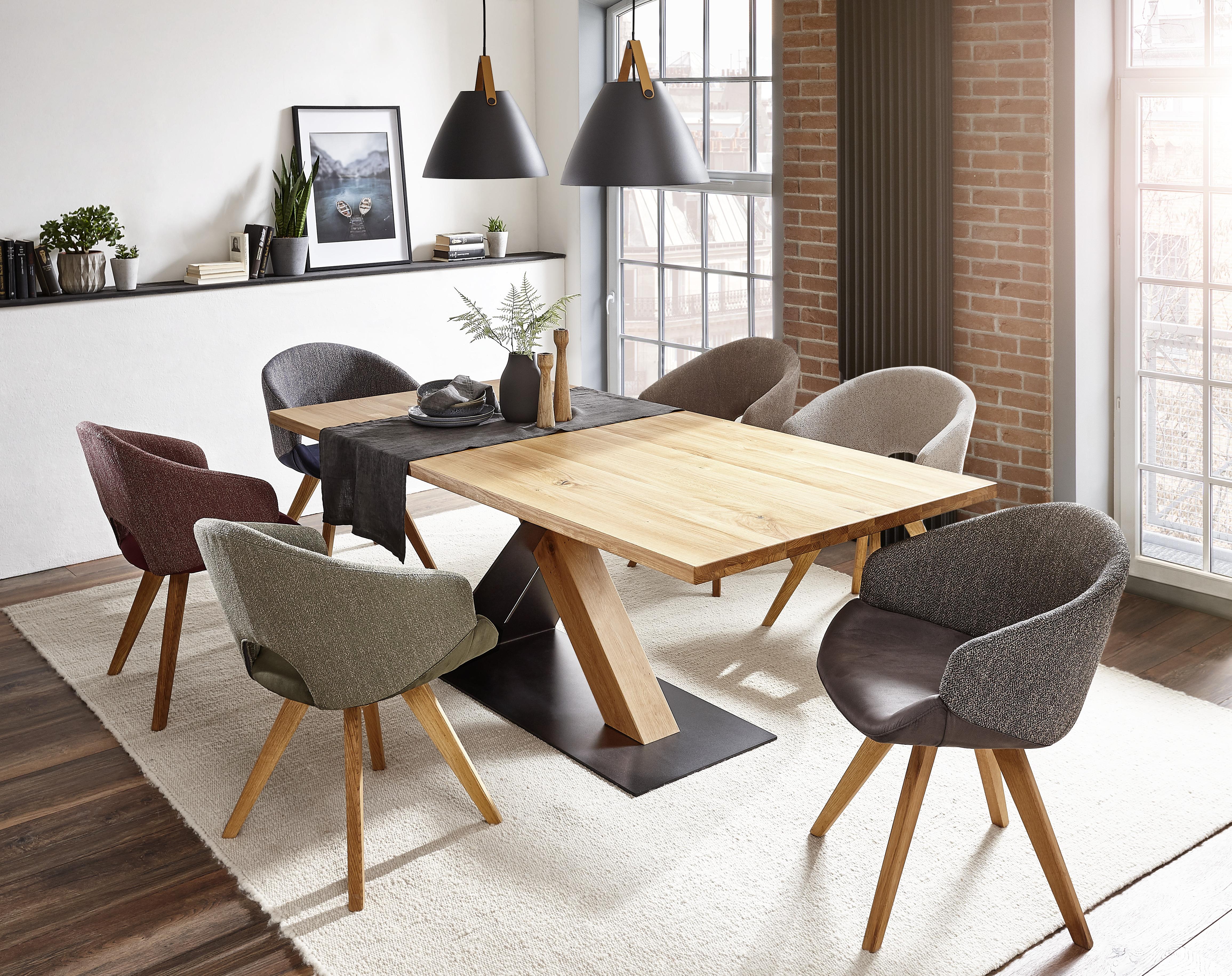 KRZESŁO Z PODŁOKIETNIKAMI RINCON - kolor dębowy/cappuccino, Design, drewno/tkanina (58/83/59cm) - Linea Natura