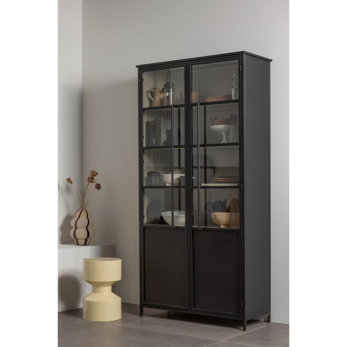 Vitrine Exhibit Schwarz - Schwarz, Design, Glas/Metall (96/200/40cm) - Livetastic
