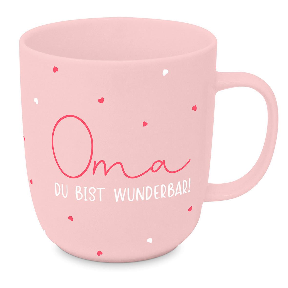 Kaffeebecher Oma aus Keramik ca. 400ml - Rosa/Weiß, MODERN, Keramik (9/10cm)