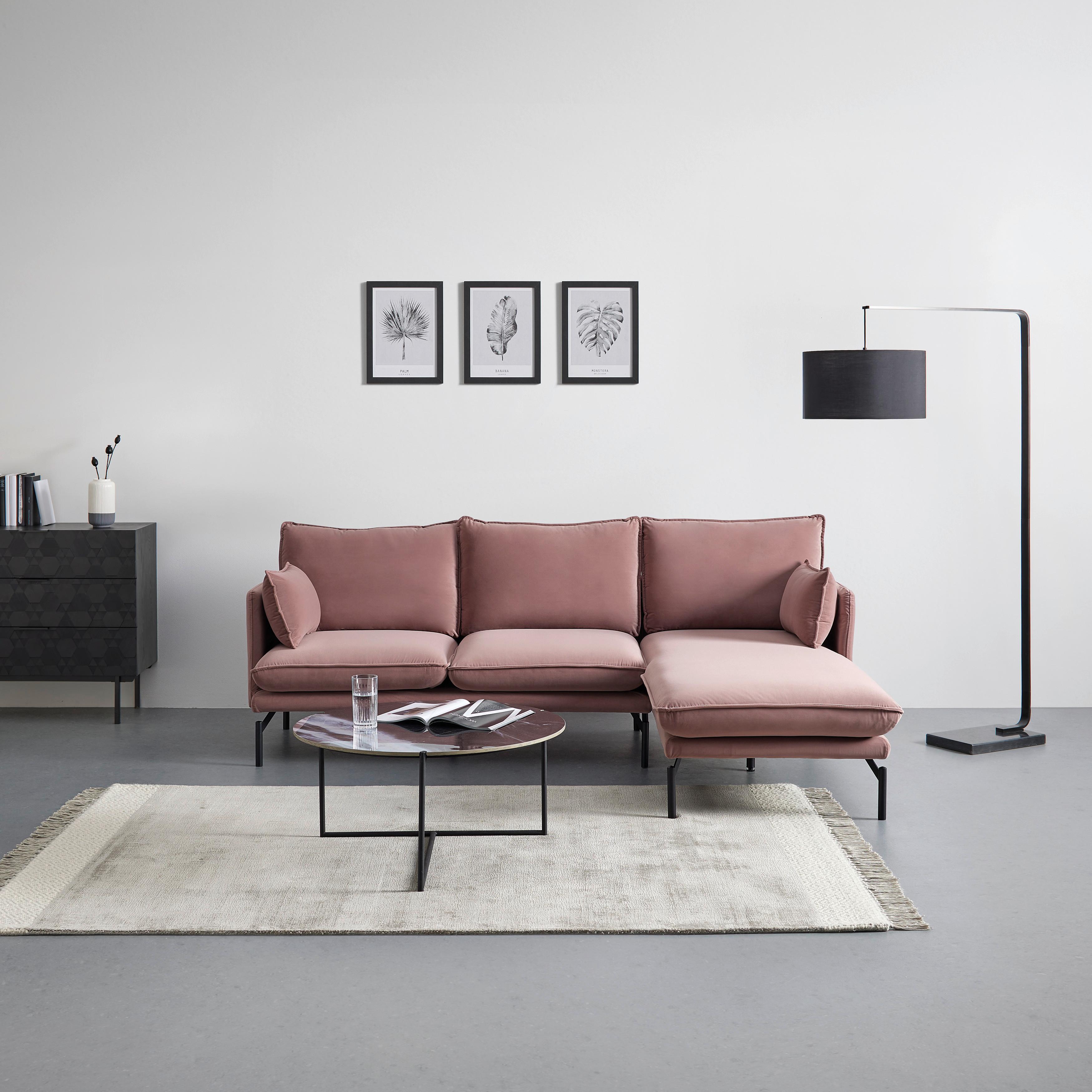 Sedežna Garnitura Rosa, Oblika L - roza/črna, Moderno, kovina/tekstil (226/84/163cm) - Bessagi Home