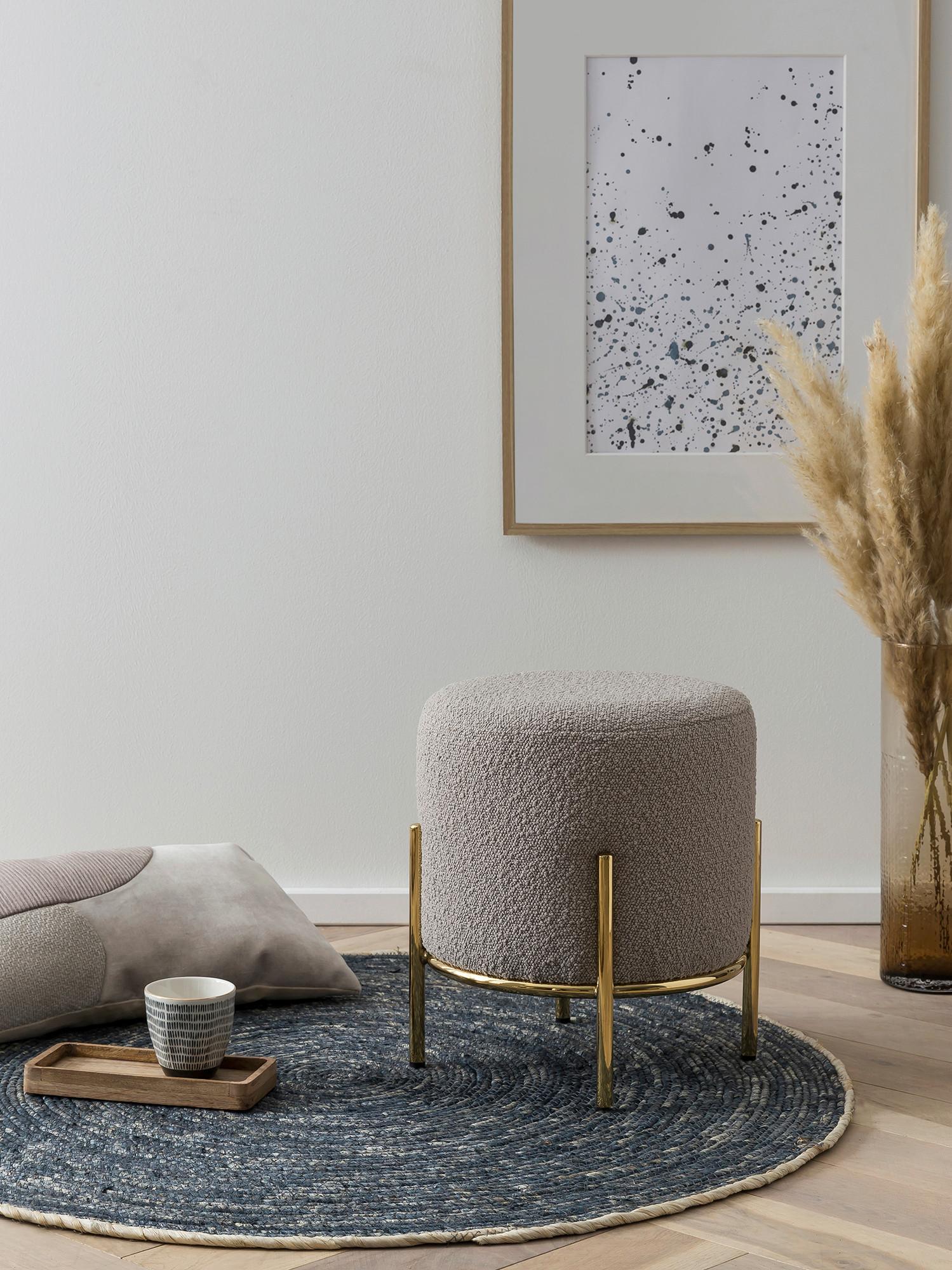 Tabure Bouclé, Rjavosiva - zlate barve/rjavosiva, Moderno, kovina/tekstil (35/38cm) - Livetastic