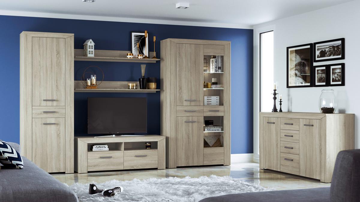 Zidna Polica Lorenzo - hrast Sonoma, drvni materijal (130,2/17/20,4cm) - Modern Living