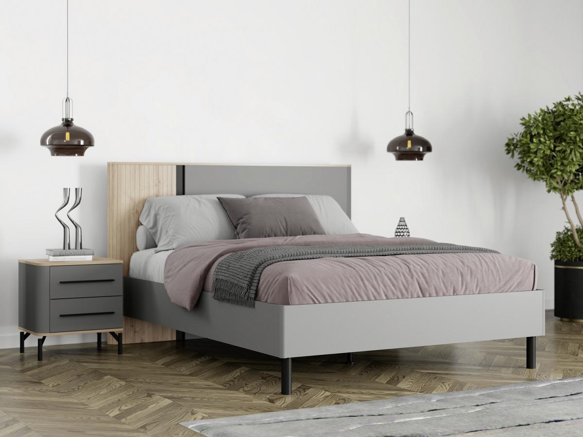 Ágykeret Fejvéggel Sinop - grafitszürke/fekete, Modern, faalapú anyag (180/200cm)