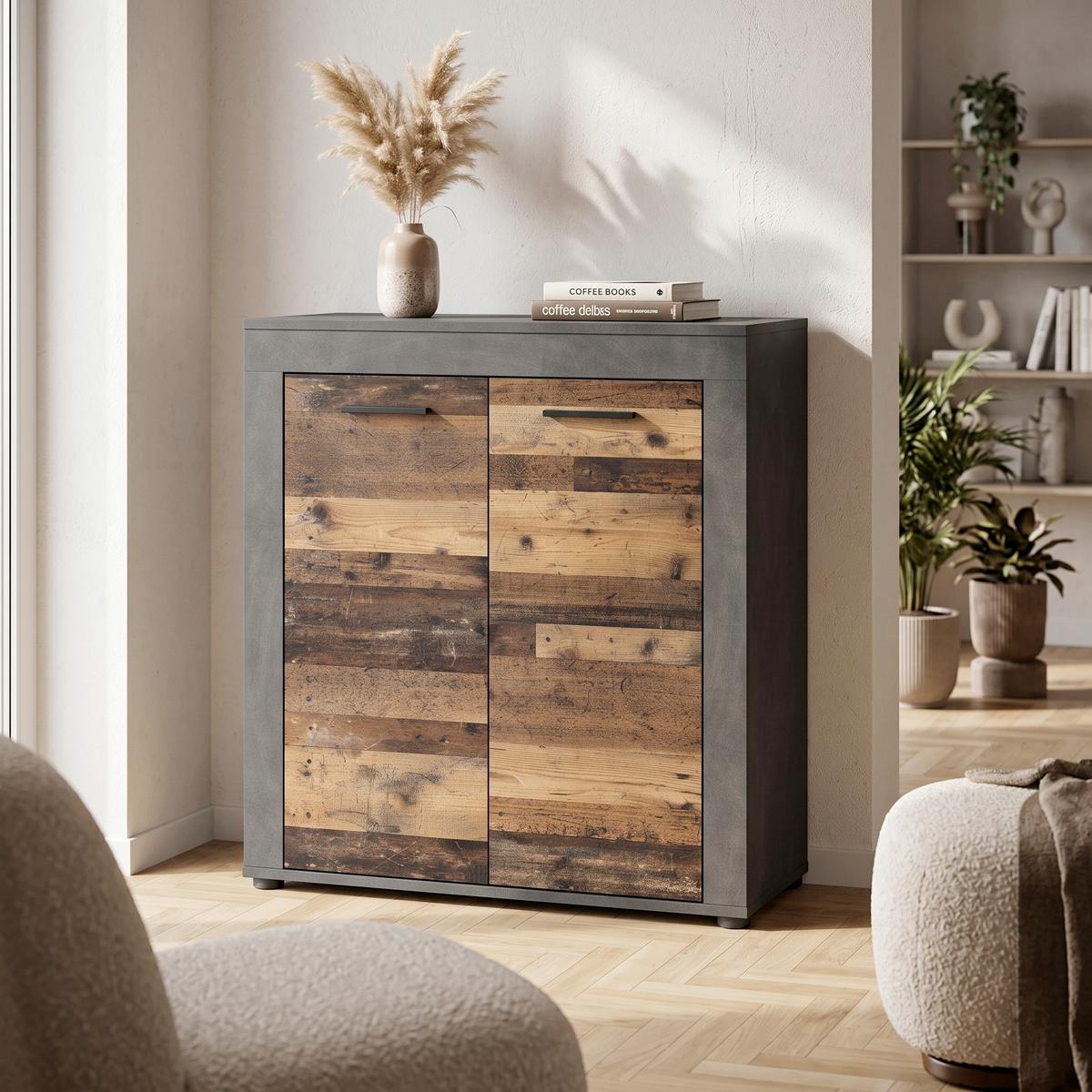 Félmagas Szekrény Jam - natúr színű/ezüstszínű, Design, műanyag/faalapú anyag (80/88/35cm) - MID.YOU