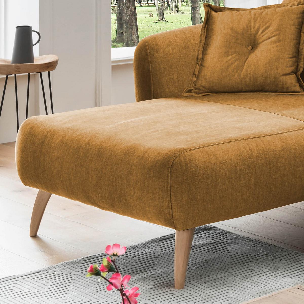 Wohnlandschaft Baggio Gelb Velours - Gelb/Buchefarben, MODERN, Holz/Textil (162/277cm) - Livetastic