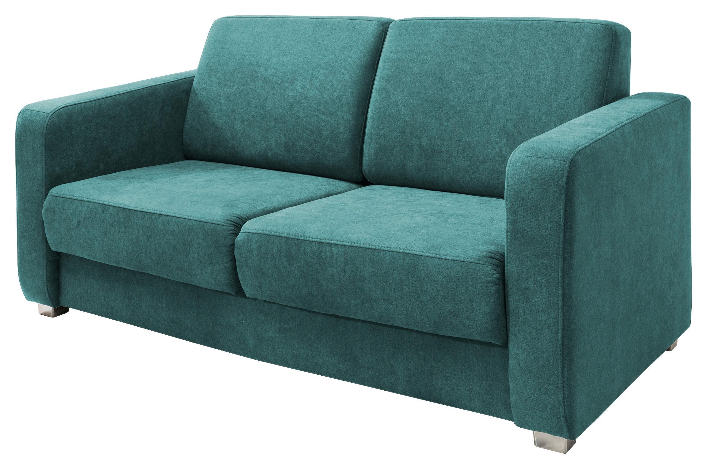Schlafsofa Mia Petrol Mikrofaser - Chromfarben/Petrol, Design, Kunststoff/Textil (159/88/87cm) - Livetastic