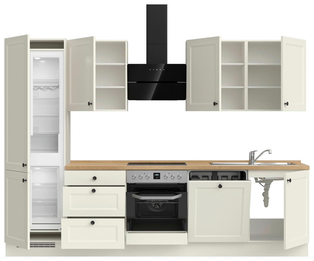 Küchenblock Cascada High m. Geräten Weiß - Eichefarben/Schwarz, MODERN, Holzwerkstoff/Metall (300cm) - Nobilia