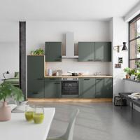 Küchenblock Easytouch m. Geräten Dunkelgrün - Dunkelgrün/Eichefarben, MODERN, Holzwerkstoff/Metall (300cm) - Nobilia