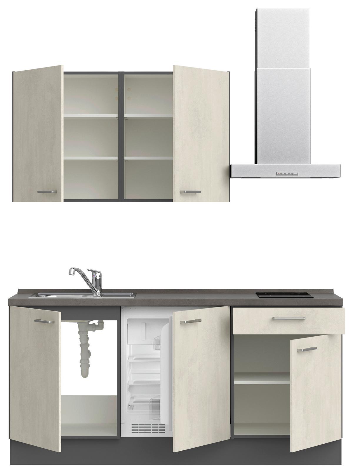 Küchenblock Riva Low m. Geräten Weiß - Schieferfarben/Edelstahlfarben, MODERN, Holzwerkstoff/Metall (180cm) - Nobilia
