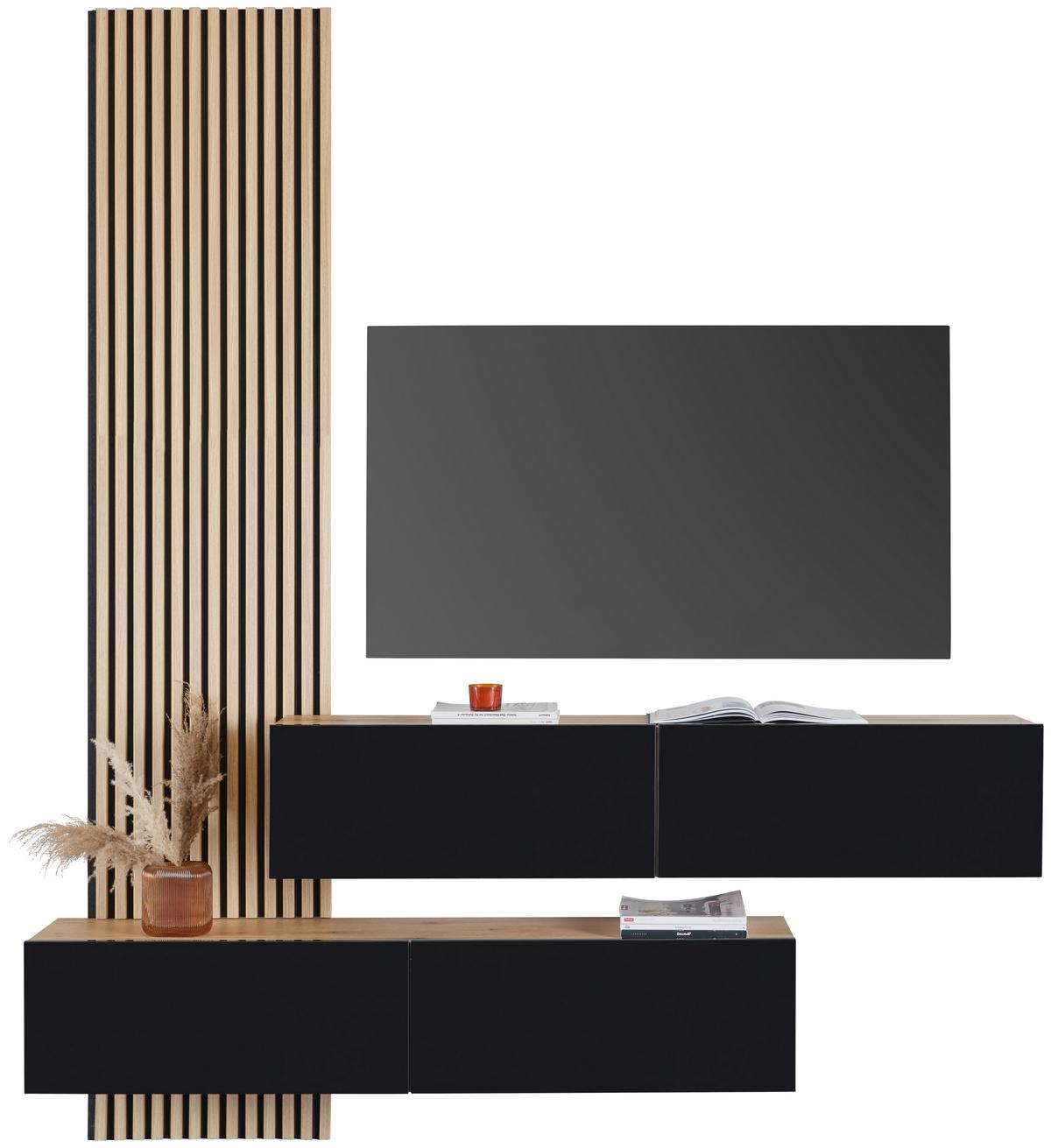 Tv Komoda Otis - boje hrasta/crna visoki sjaj, Moderno, drvni materijal/plastika (180/37/31,6cm) - Modern Living