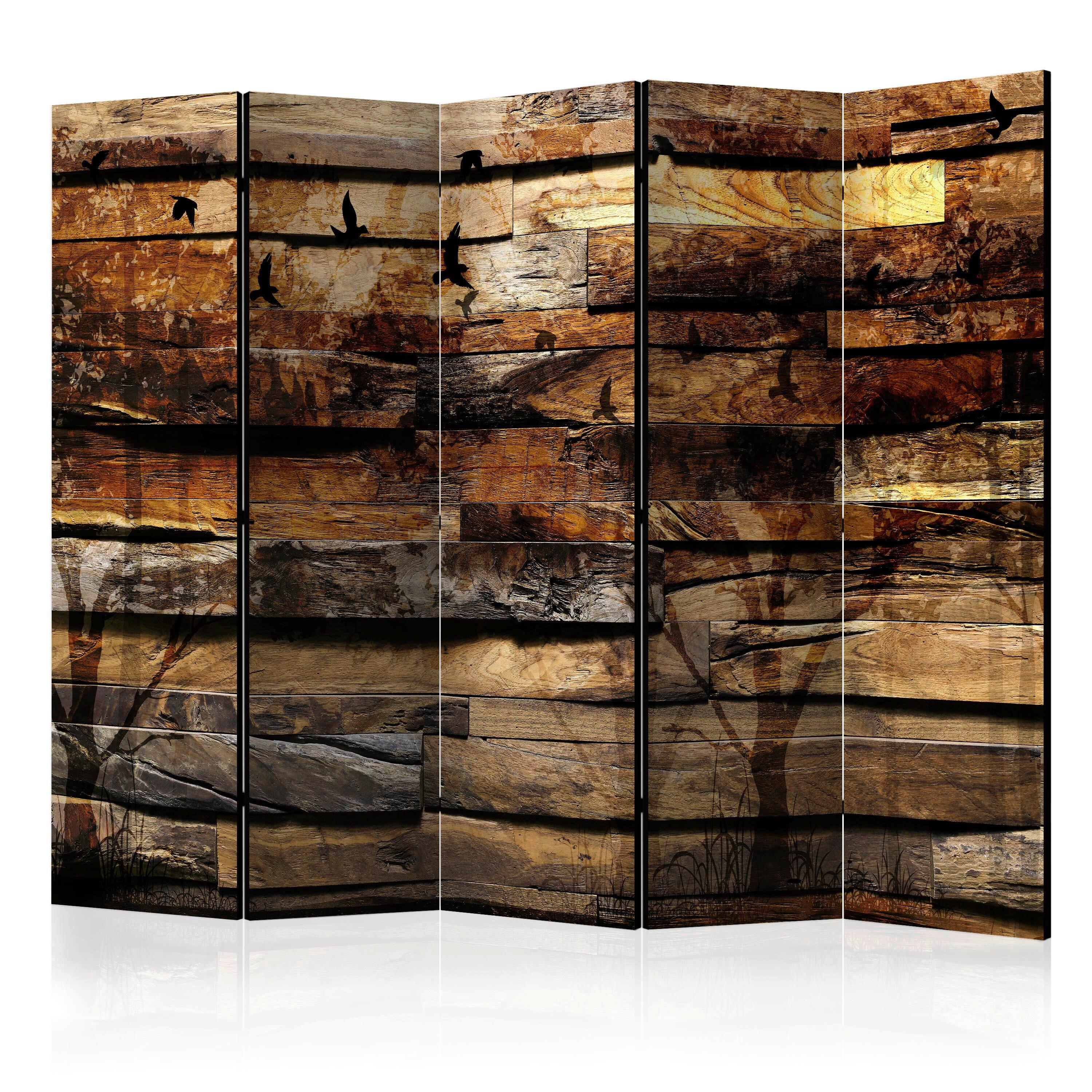 Paravent Reflection of Nature II Braun/Schwarz - Schwarz/Braun, Basics, Holz/Textil (225/172/3cm) - artgeist