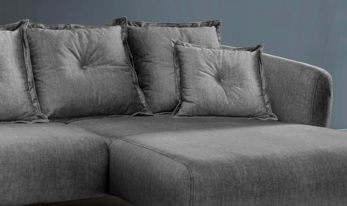Wohnlandschaft Baggio Grau Velours - Schwarz/Grau, MODERN, Holz/Textil (277/94/162cm) - Livetastic
