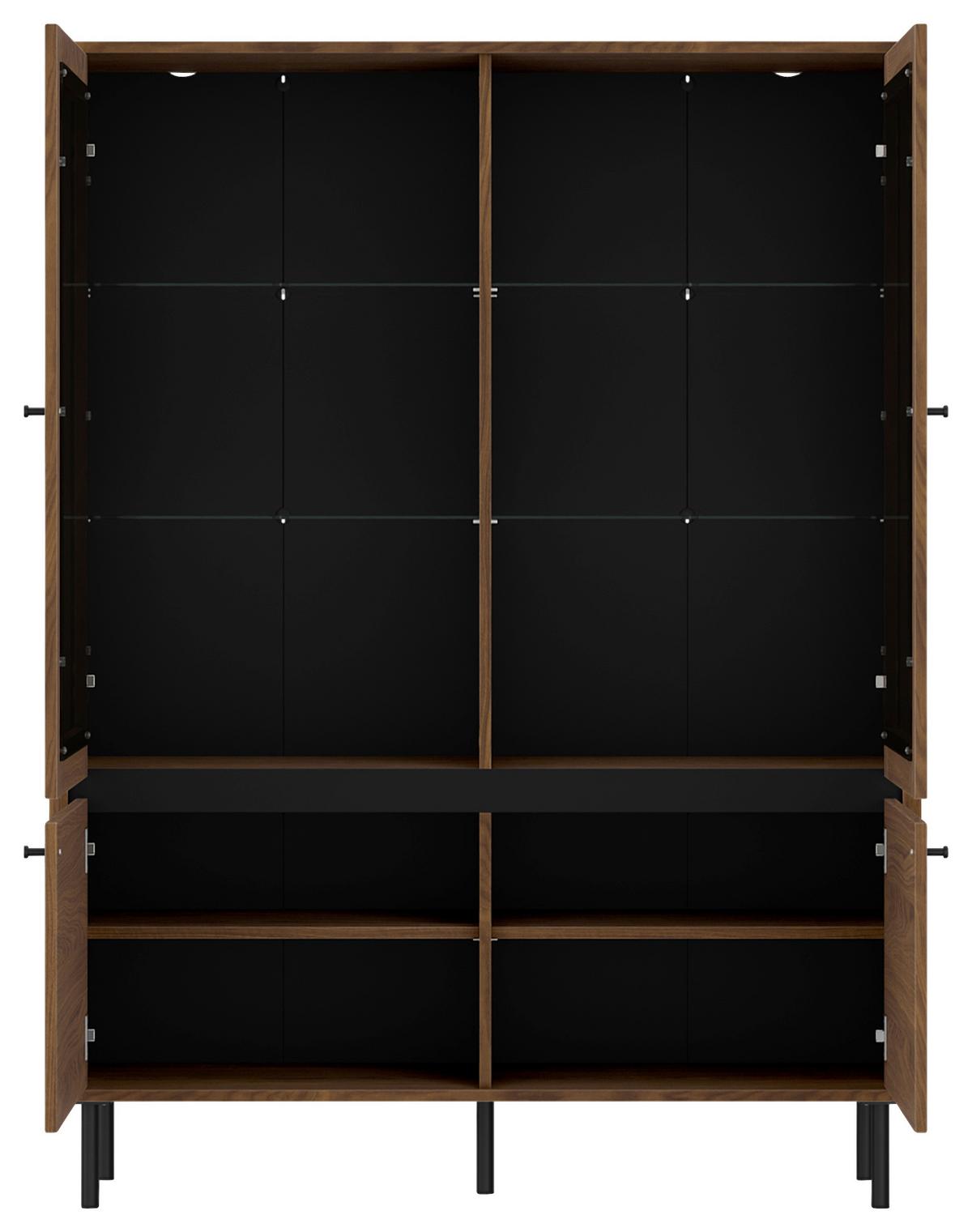 Vitrina Revillo - boje oraha/crna, Basics, staklo/drvni materijal (120/160/40cm) - Modern Living