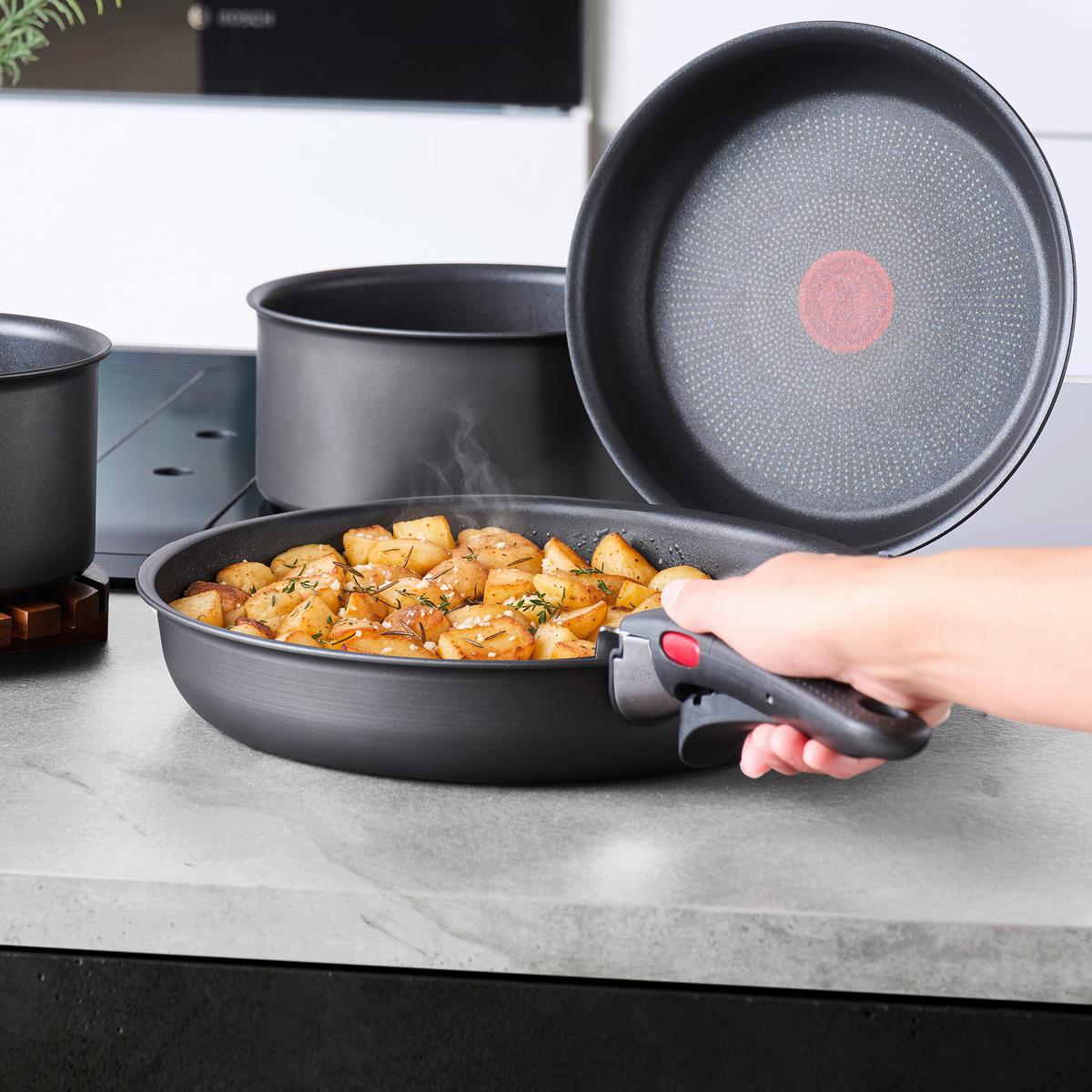 ZESTAW PATELNI L76495 TEFAL - ciemnoszary, Basics, metal - Tefal