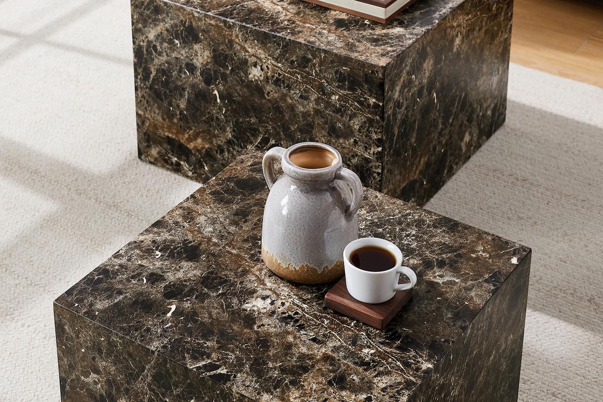 Set Klubskih Mizic Marble, Rjava, 2-Delni - rjava, Design, leseni material (58-50/58-50/40-33cm) - Livetastic