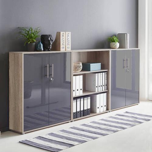 Aktenschrank Office Edition Sw Set 9 Eiche/Anthrazit - Anthrazit Hochglanz/Sonoma Eiche, MODERN, Holzwerkstoff (253,2/113,6/33cm) - MID.YOU