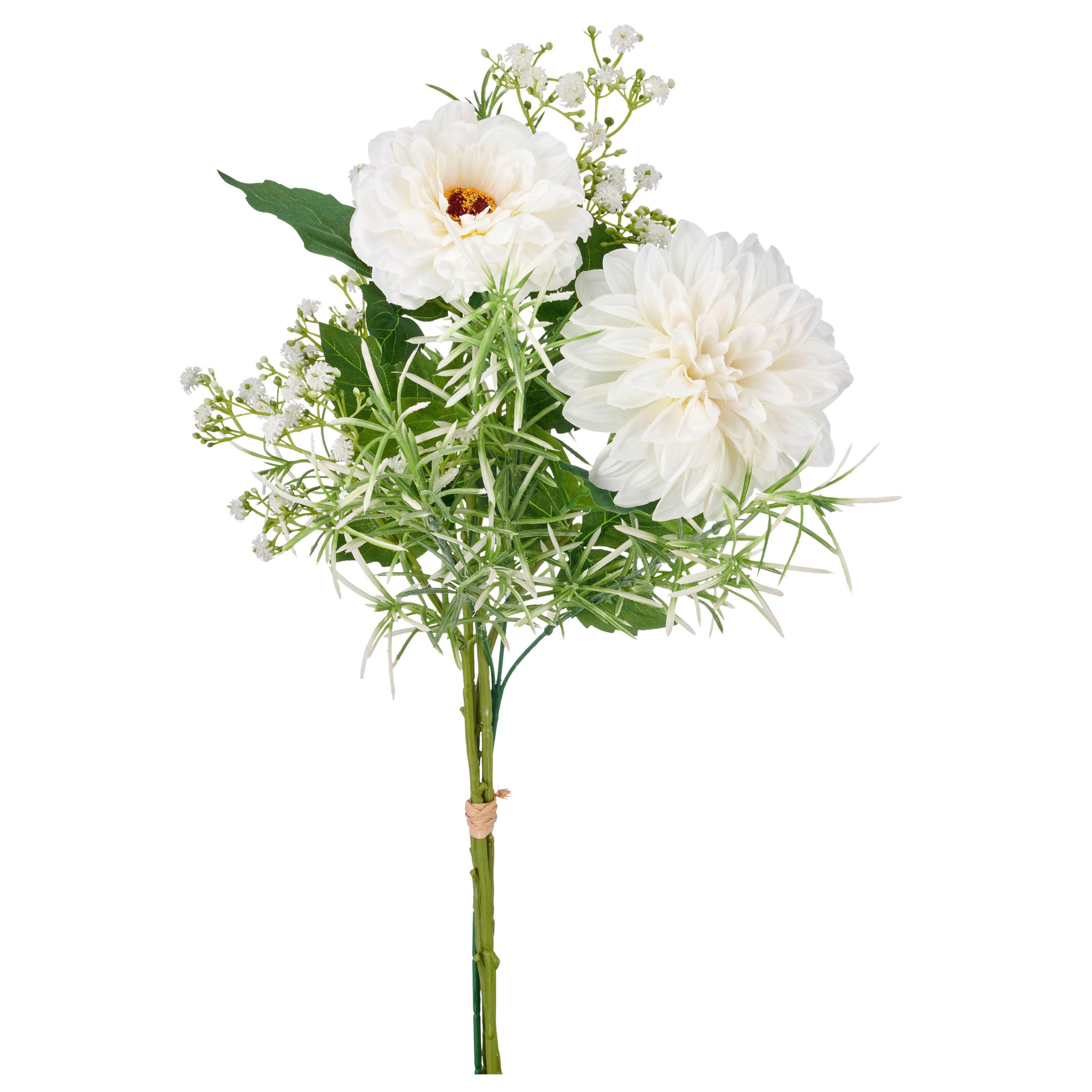 Kunstblume Cosmea Dahlienmixstrauss II Weiß/Grün - Weiß/Grün, Basics, Kunststoff/Textil (65cm) - Mömax