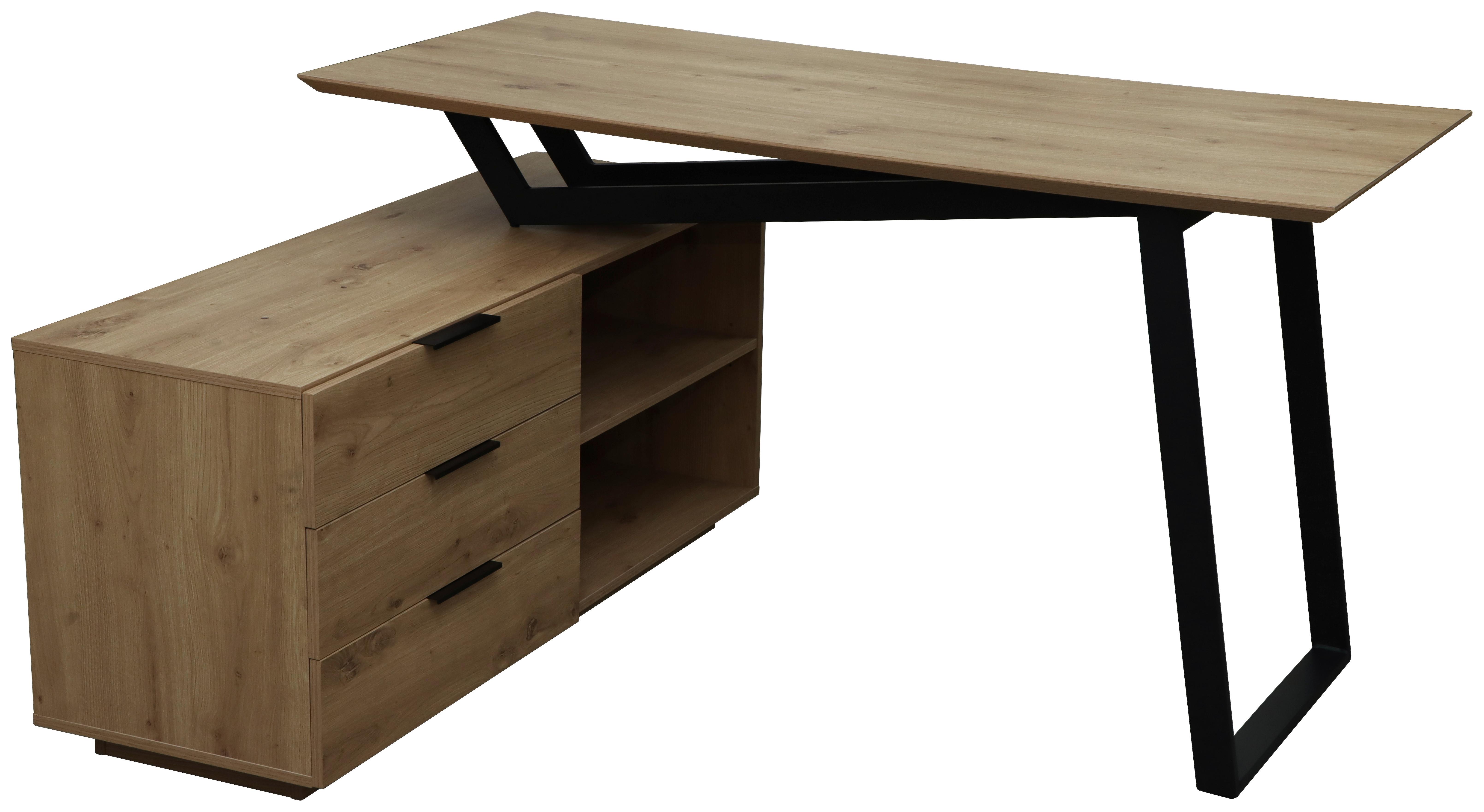 BUREAU LIAM - Zwart/Eikenhout Artisan, Modern, Houtcomposiet/Metaal (140/120/76cm) - Bessagi Home