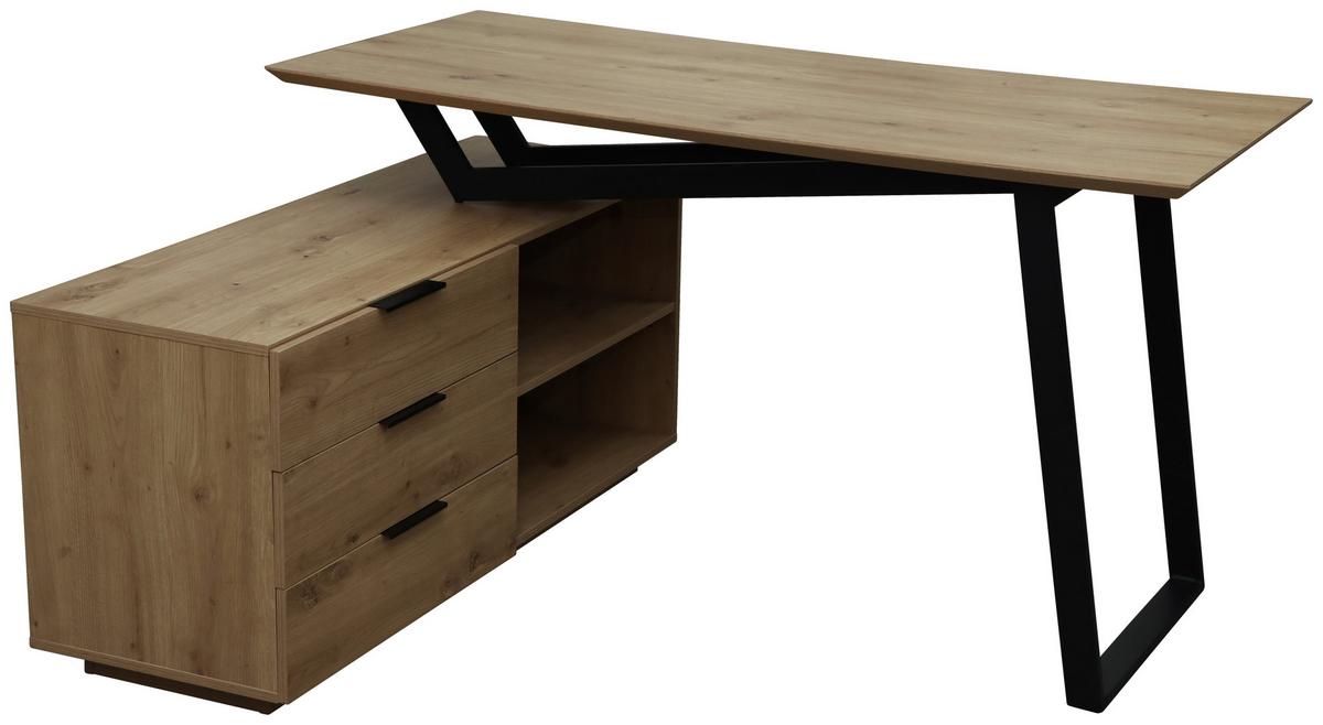 Schreibtisch Liam Eiche Artisan/Schwarz - Schwarz/Eiche Artisan, MODERN, Holzwerkstoff/Metall (140/76/120cm) - Bessagi Home