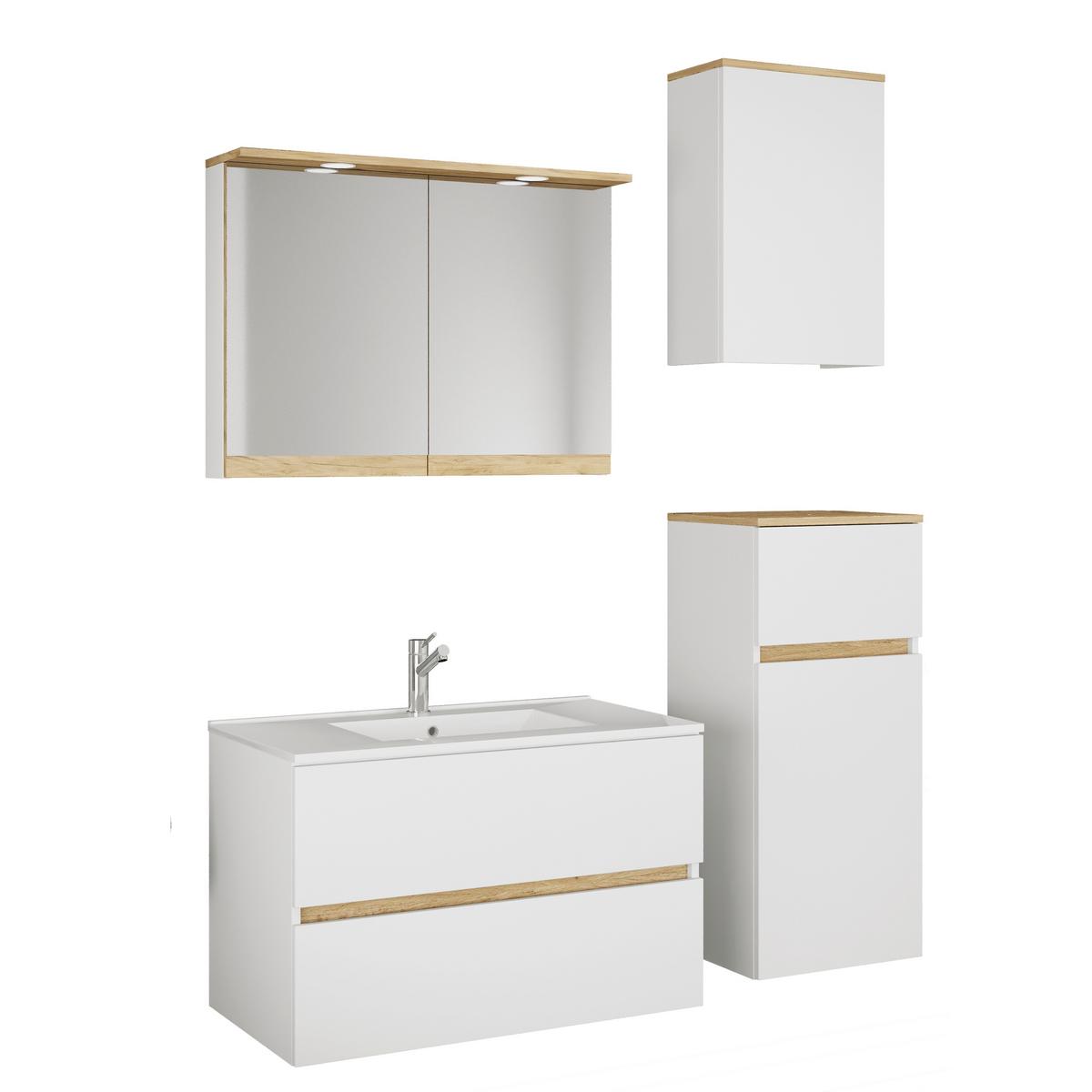 Badezimmer Cosila - Honigeiche/Weiss, Trend, Keramik/Holzwerkstoff (121cm) - MID.YOU