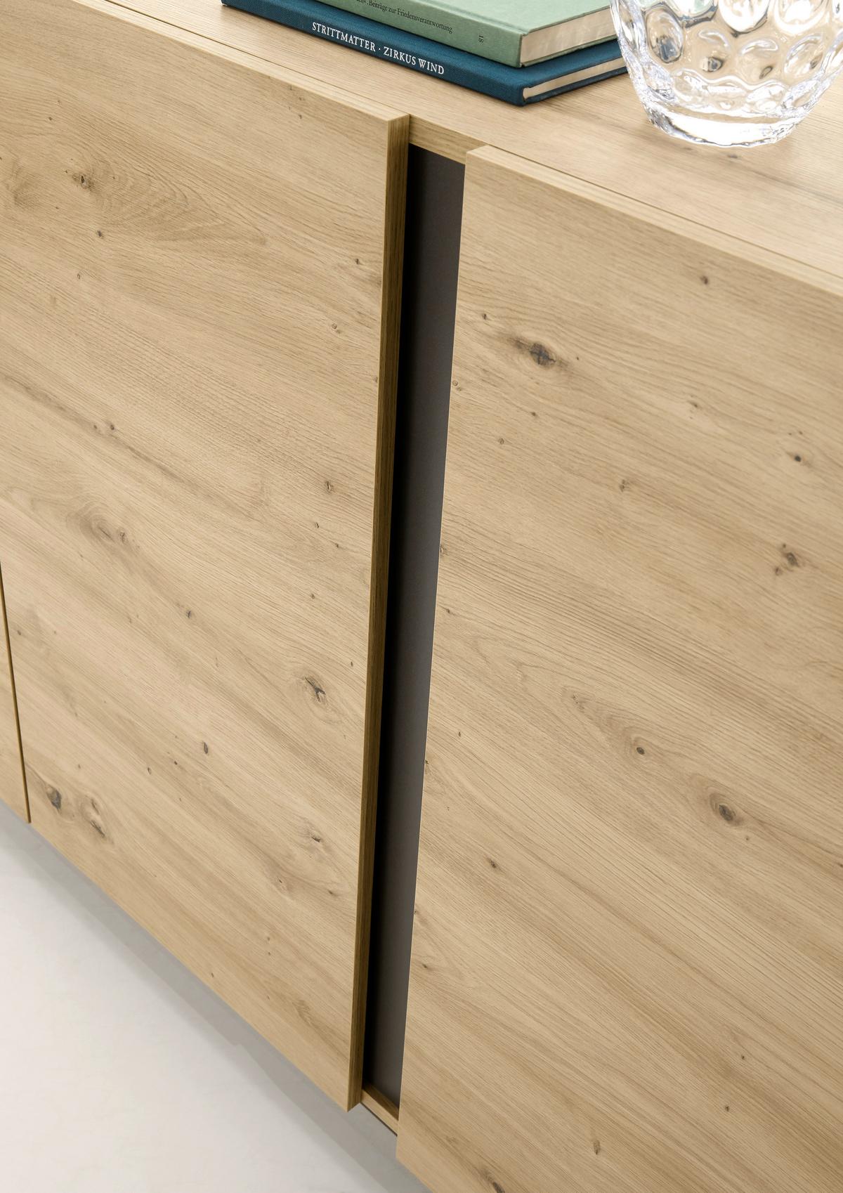 Wohnwand Clair Graphitfarben/Eiche Artisan - Graphitfarben/Eiche Artisan, Design, Glas/Holzwerkstoff (290/194/40cm) - MID.YOU