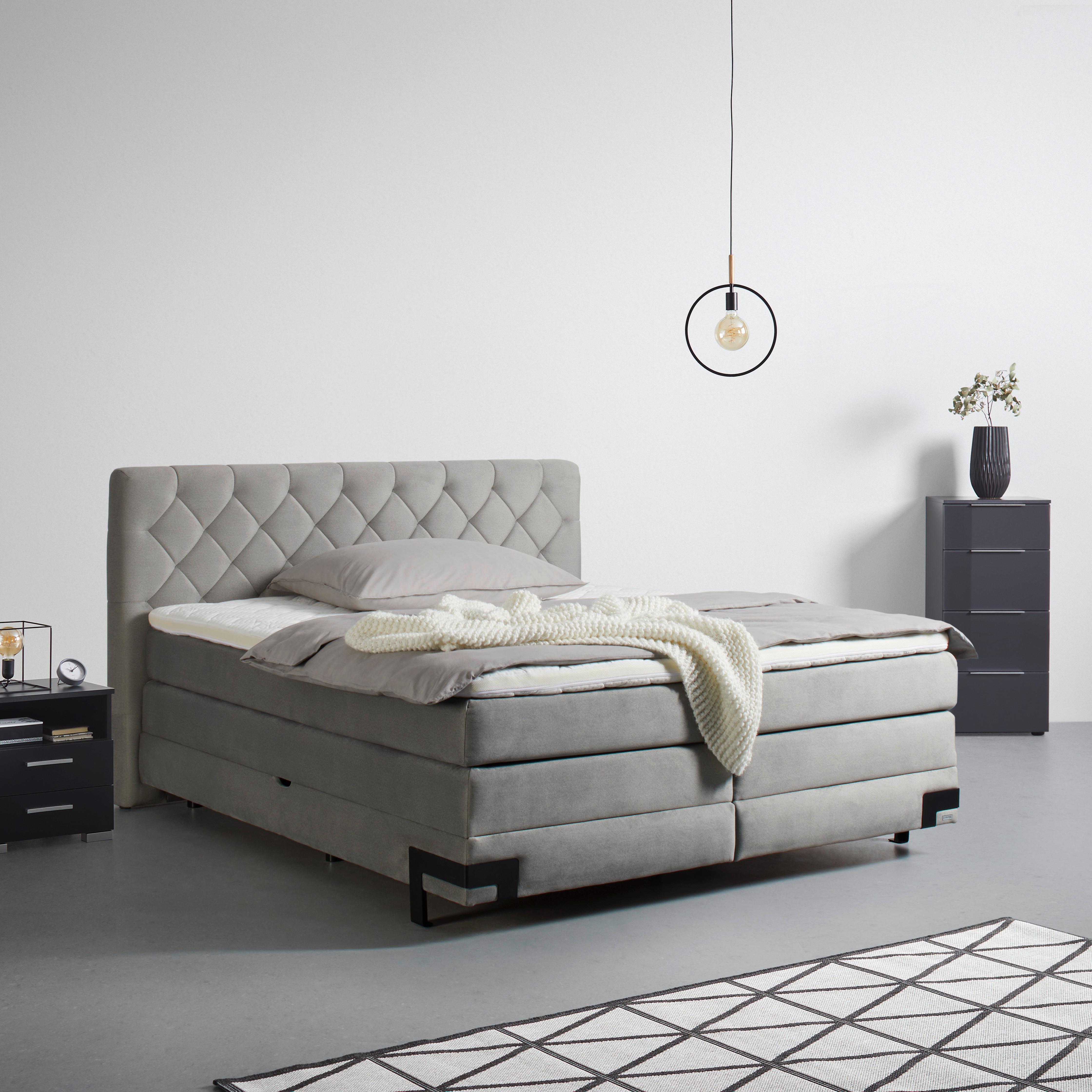 Postelja Boxpring Palio, Svetlo Siva, Predal, 180x200 - črna/svetlo siva, Konvencionalno, kovina/tekstil (180/200cm) - Premium Living