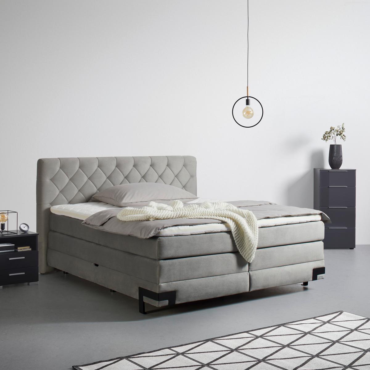 Boxspringbett Palio in Hellgrau ca. 180x200cm - Hellgrau/Schwarz, Konventionell, Textil/Metall (180/200cm) - Premium Living