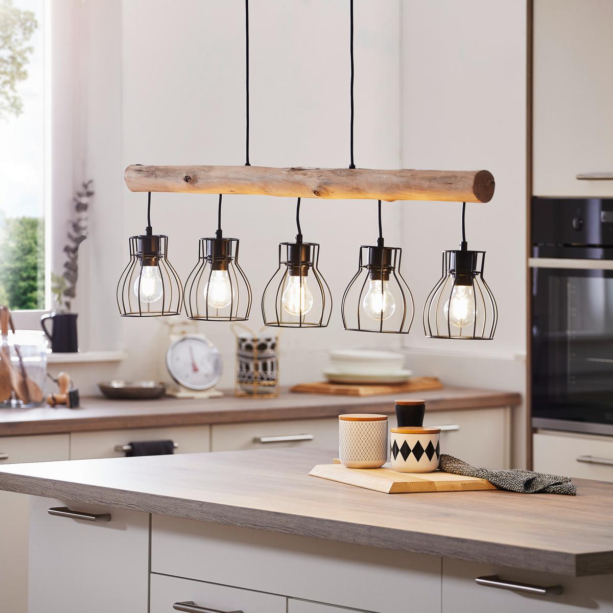 LAMPA WISZĄCA 15326-5NLU MINA *SBM* - kolor naturalny/czarny, Trend, metal/drewno (100/13,6/140cm) - Marama