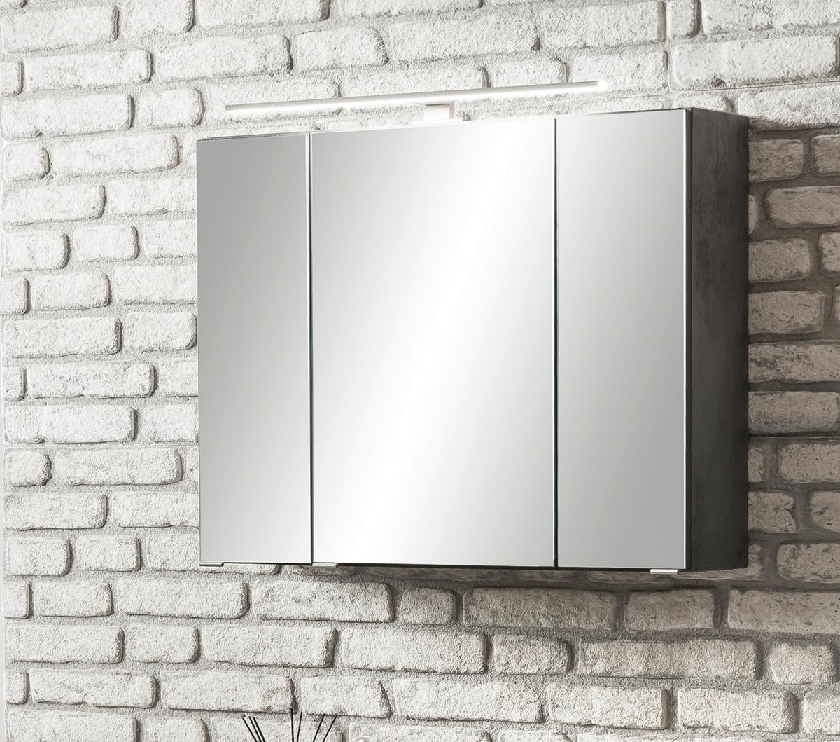 Spiegelschrank Stockholm mit LED 3-türig ca. 80x64 cm Grau - Edelstahlfarben/Grau, KONVENTIONELL, Glas/Holzwerkstoff (80/64/20cm) - Held